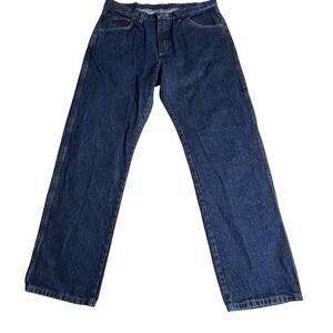 Wrangler Authentic Jeans Mens 34x30 Regular Fit Dark Wash Blue Denim